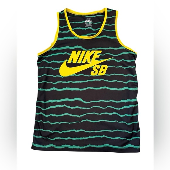 Nike SB Youth Tank Top Size Medium Black Green Yellow Stripe Skate Sleeveless - Picture 1 of 3